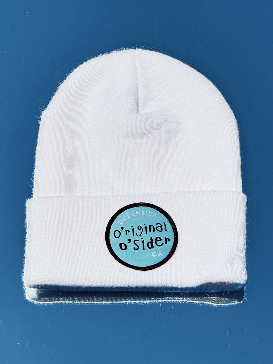 White Beanie with Mint Patch